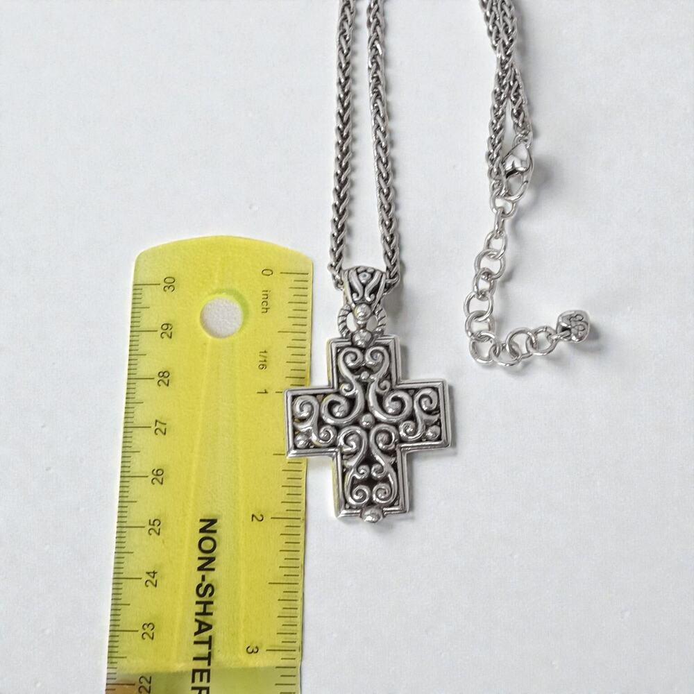 Vintage Brighton Filigree Cross Pendant Necklace Silver Plated Retired - Picture 6 of 8